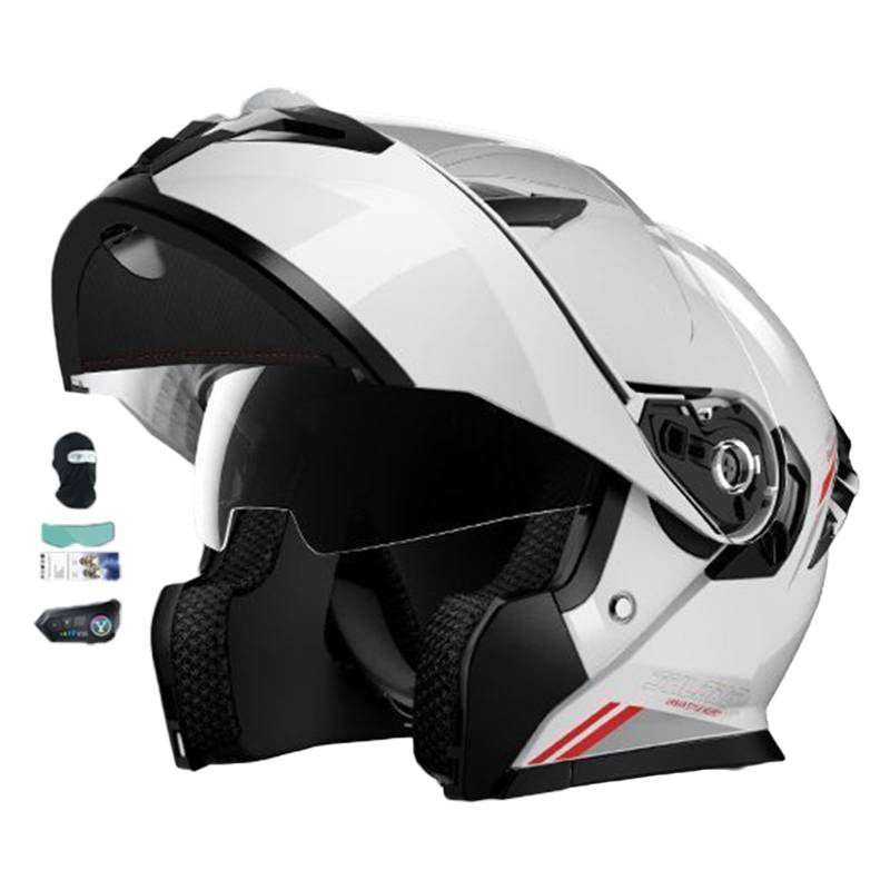 Bluetooth Motorradhelm mit Doppelvisier, Motorrad Herren Damen Modularhelm Klapphelm mit Lautsprecher-Headset Automatische Anrufannahme, Integralhelm Fahrradhelm geprüft E,2XL(63-64CM) von KANMUASD