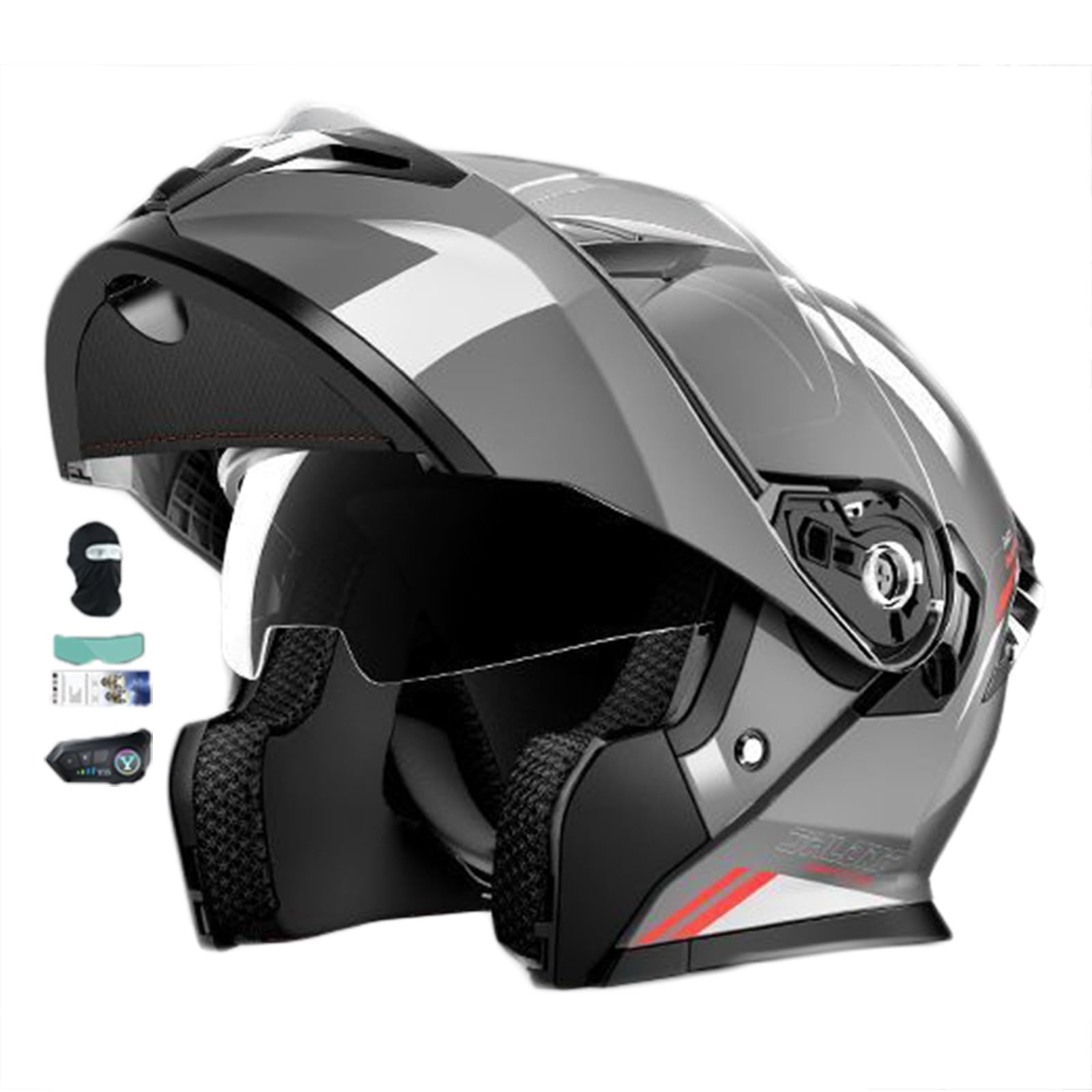 Bluetooth Motorradhelm mit Doppelvisier, Motorrad Herren Damen Modularhelm Klapphelm mit Lautsprecher-Headset Automatische Anrufannahme, Integralhelm Fahrradhelm geprüft F,2XL(63-64CM) von KANMUASD