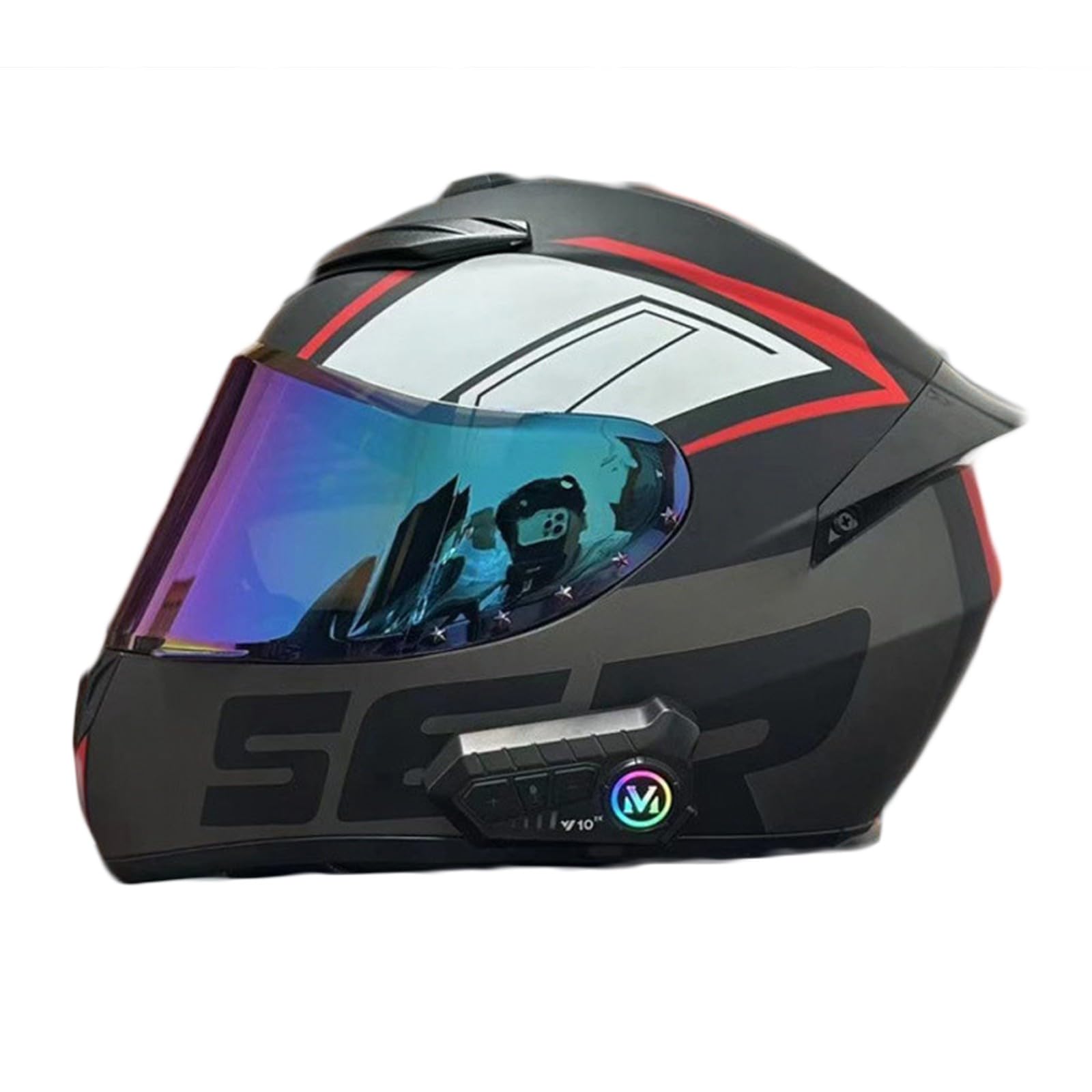 Integriert Motorradhelm mit Bluetooth, Zertifiziert Integralhelm, mit Eingebautem für Automatische Reaktion, für Erwachsene Frauen Männer Motorradhelm B,2XL(63-64CM) von KANMUASD