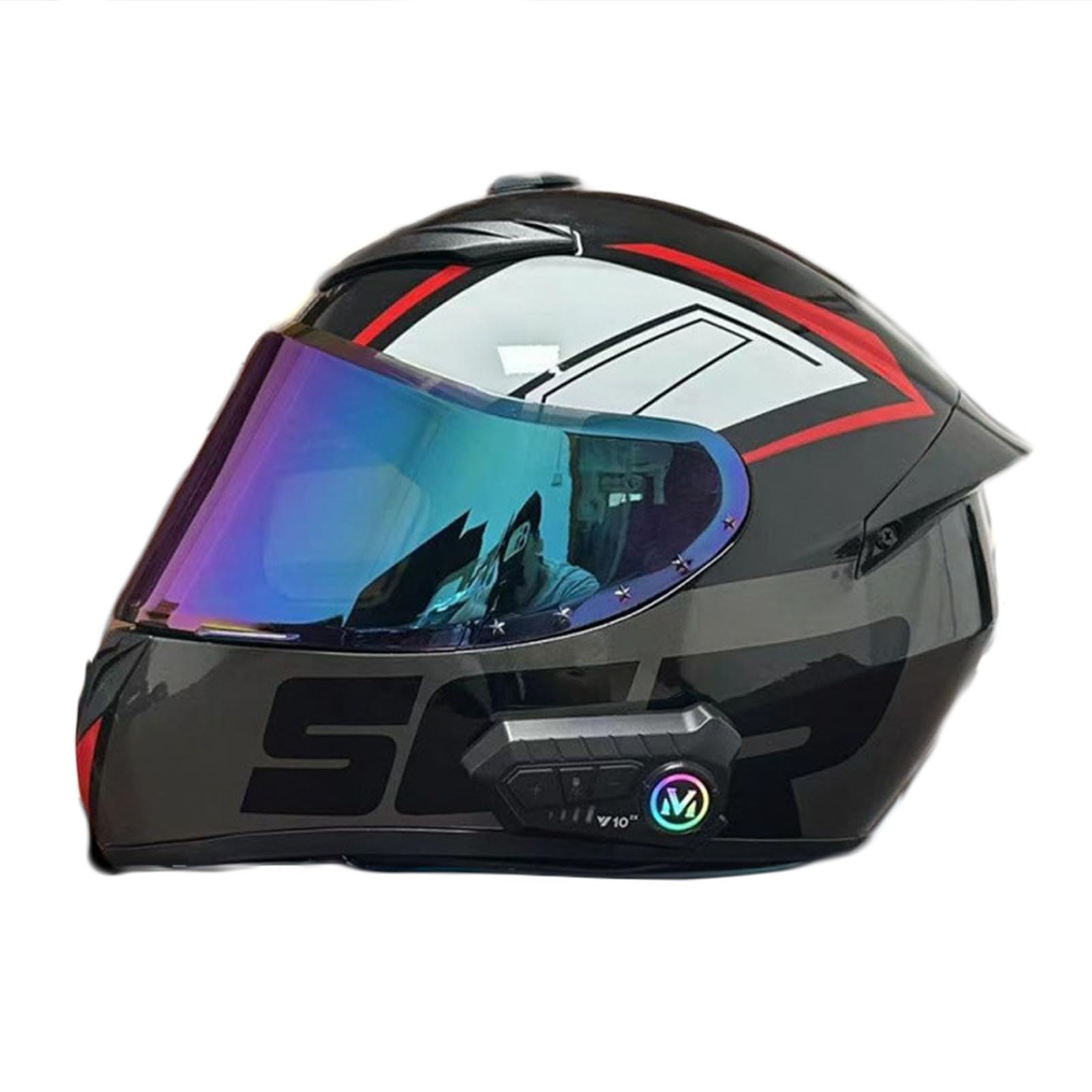 Integriert Motorradhelm mit Bluetooth, Zertifiziert Integralhelm, mit Eingebautem für Automatische Reaktion, für Erwachsene Frauen Männer Motorradhelm C,2XL(63-64CM) von KANMUASD