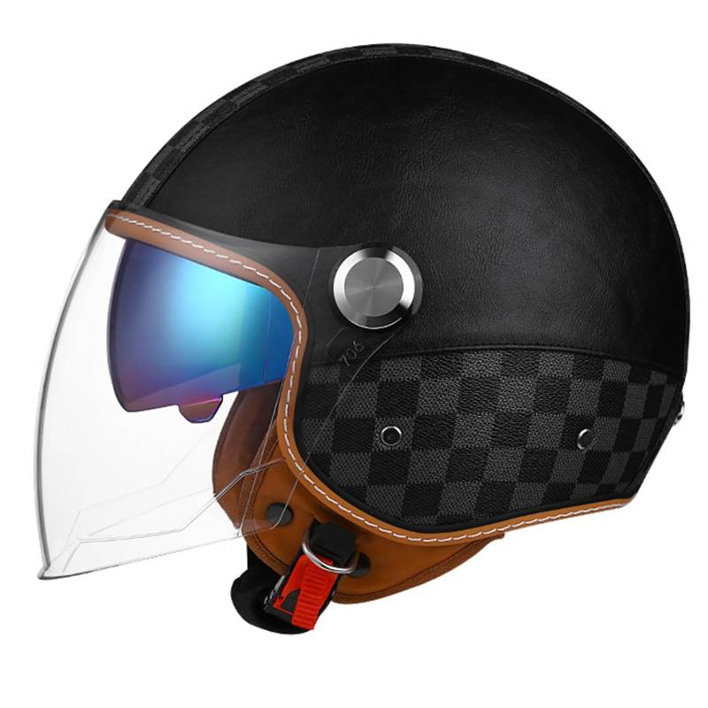 Jet-Helm, Motorrad-Helm, Roller-Helm, Scooter-Helm, Moped Mofa-Helm Chopper Retro, Zugelassen ECE/DOT Jethelm Motorrad Roller Helm C,L(59-60CM) von KANMUASD