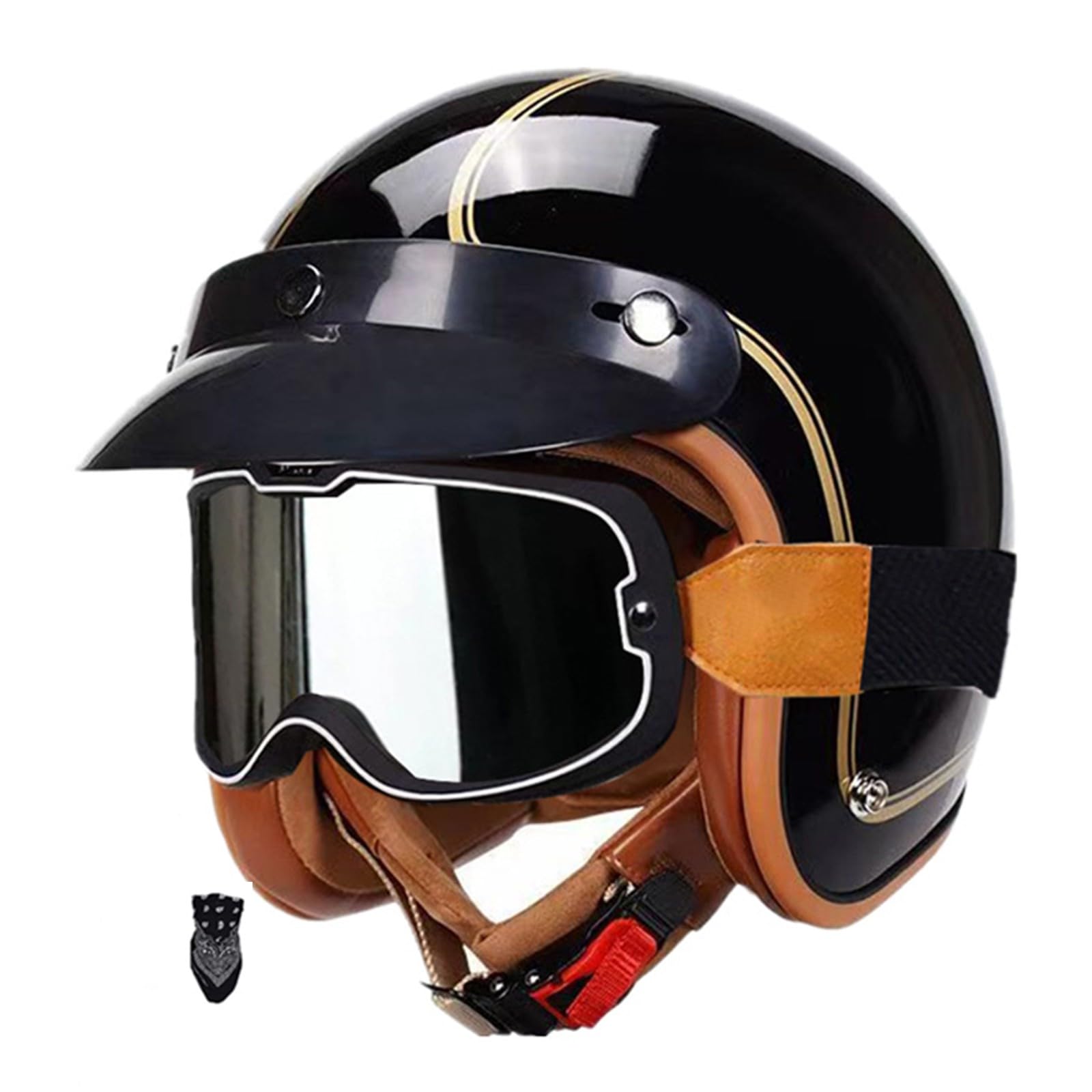 Jethelm mit Doppelvisier | Roller Helm Fashionhelm | Jet Helm mit Sonnenblende | ECE/DOT Zertifiziert | Motorradhelm mit Visier | Roller Helm | Jet Helm Mopedhelm Herren und Damen B,L(59-60CM) von KANMUASD