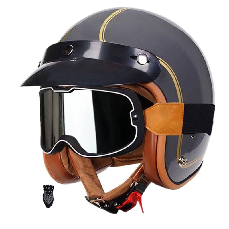 Jethelm mit Doppelvisier | Roller Helm Fashionhelm | Jet Helm mit Sonnenblende | ECE/DOT Zertifiziert | Motorradhelm mit Visier | Roller Helm | Jet Helm Mopedhelm Herren und Damen C,L(59-60CM) von KANMUASD