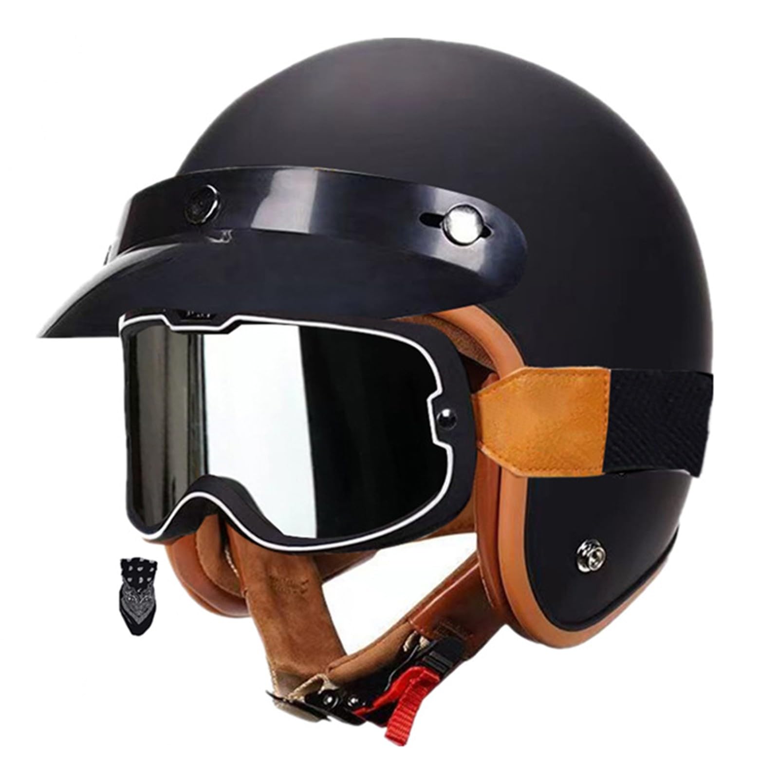 Jethelm mit Doppelvisier | Roller Helm Fashionhelm | Jet Helm mit Sonnenblende | ECE/DOT Zertifiziert | Motorradhelm mit Visier | Roller Helm | Jet Helm Mopedhelm Herren und Damen E,L(59-60CM) von KANMUASD