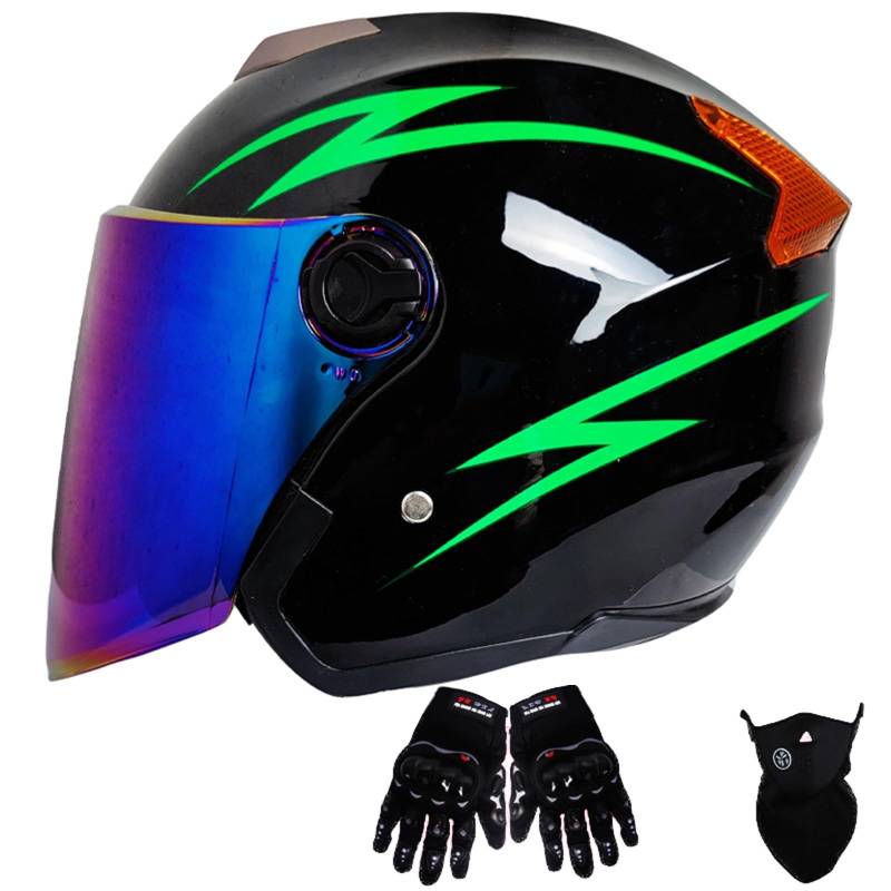 Jethelm mit Doppelvisier | Roller Helm Fashionhelm | Jethelm mit Sonnenblende und Visier | Jet Helm mit Sonnenblende | ECE/DOT Zertifiziert | Motorradhelm mit Visier C,One Size(55-61CM) von KANMUASD