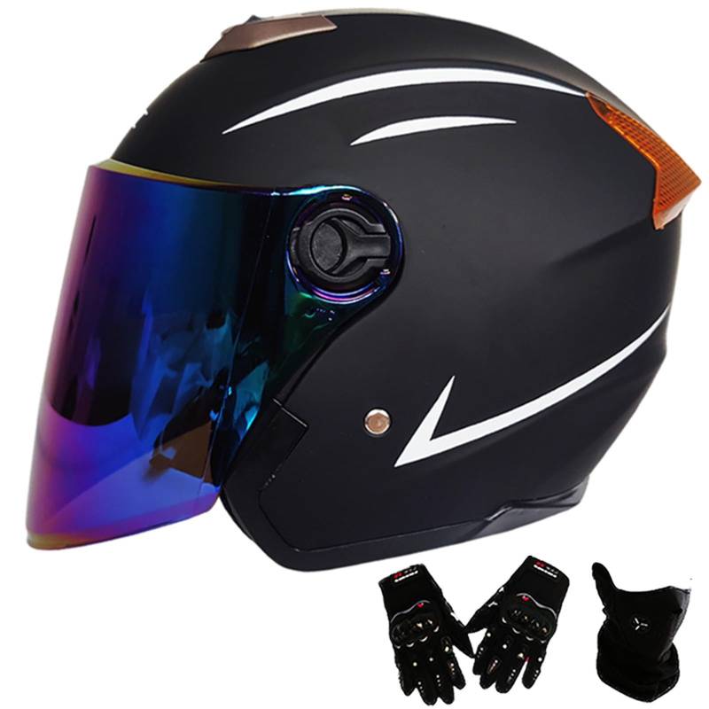 Jethelm mit Doppelvisier | Roller Helm Fashionhelm | Jethelm mit Sonnenblende und Visier | Jet Helm mit Sonnenblende | ECE/DOT Zertifiziert | Motorradhelm mit Visier E,One Size(55-61CM) von KANMUASD