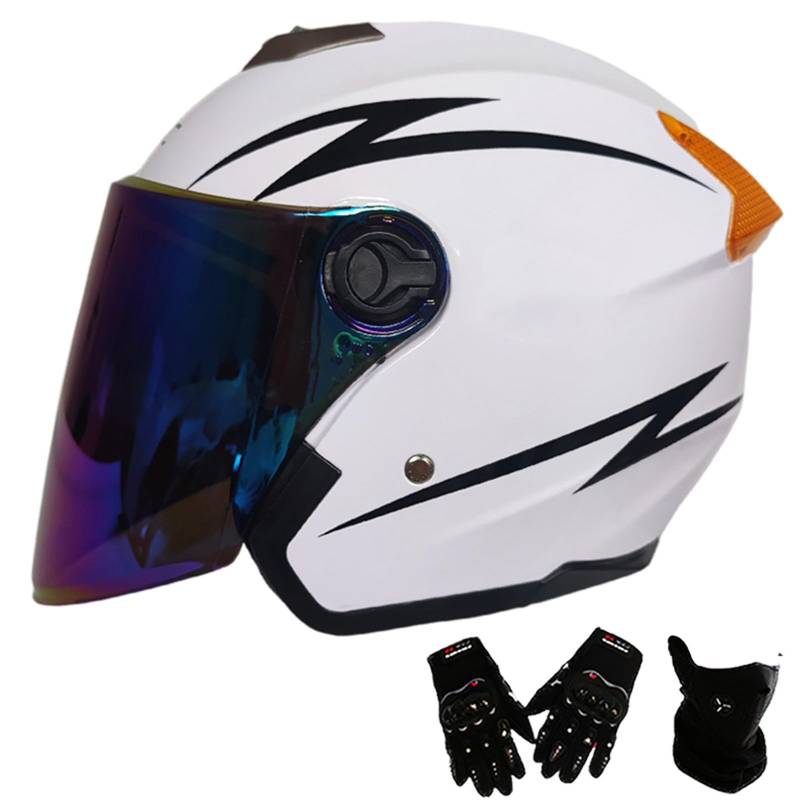 Jethelm mit Doppelvisier | Roller Helm Fashionhelm | Jethelm mit Sonnenblende und Visier | Jet Helm mit Sonnenblende | ECE/DOT Zertifiziert | Motorradhelm mit Visier H,One Size(55-61CM) von KANMUASD