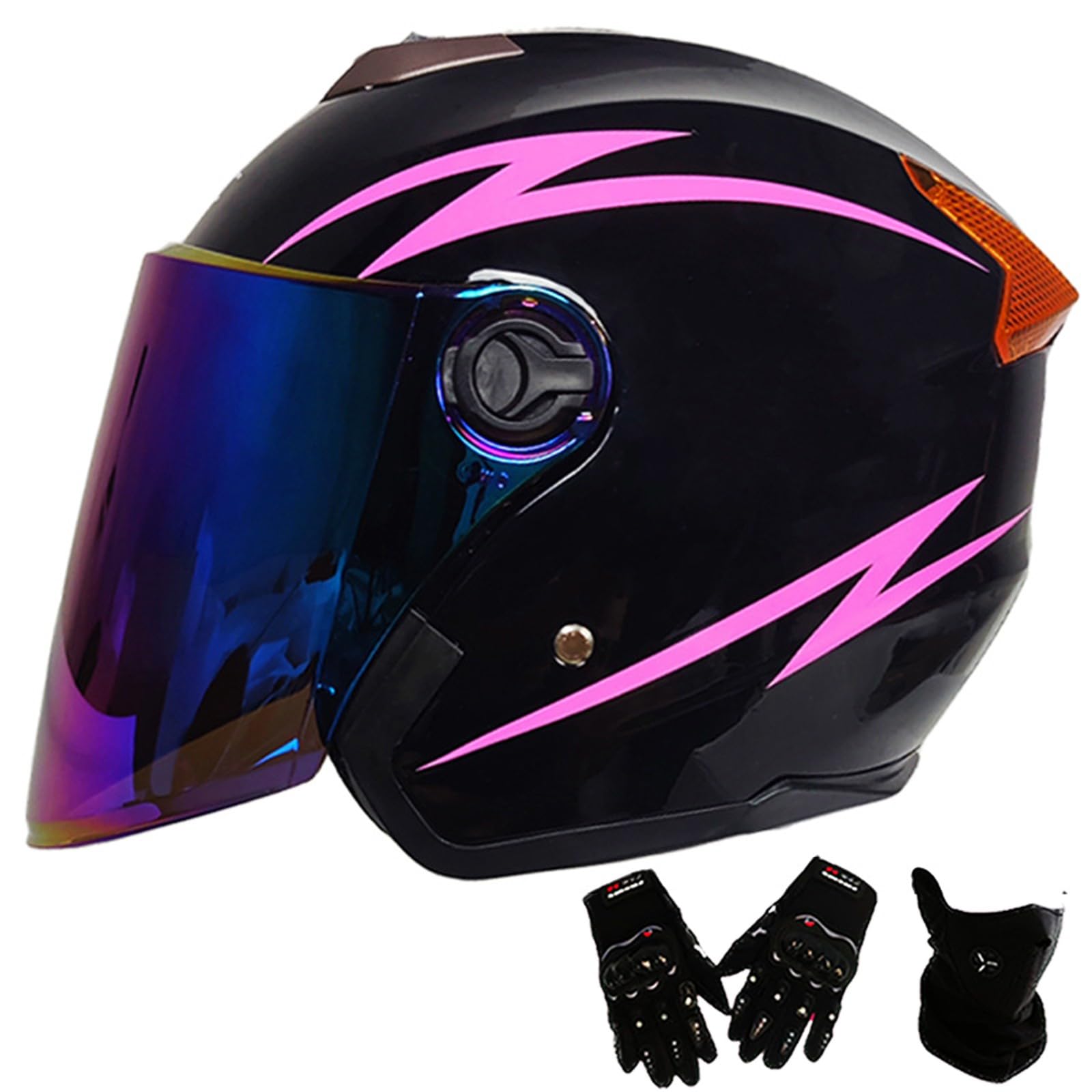 Jethelm mit Doppelvisier | Roller Helm Fashionhelm | Jethelm mit Sonnenblende und Visier | Jet Helm mit Sonnenblende | ECE/DOT Zertifiziert | Motorradhelm mit Visier K,One Size(55-61CM) von KANMUASD