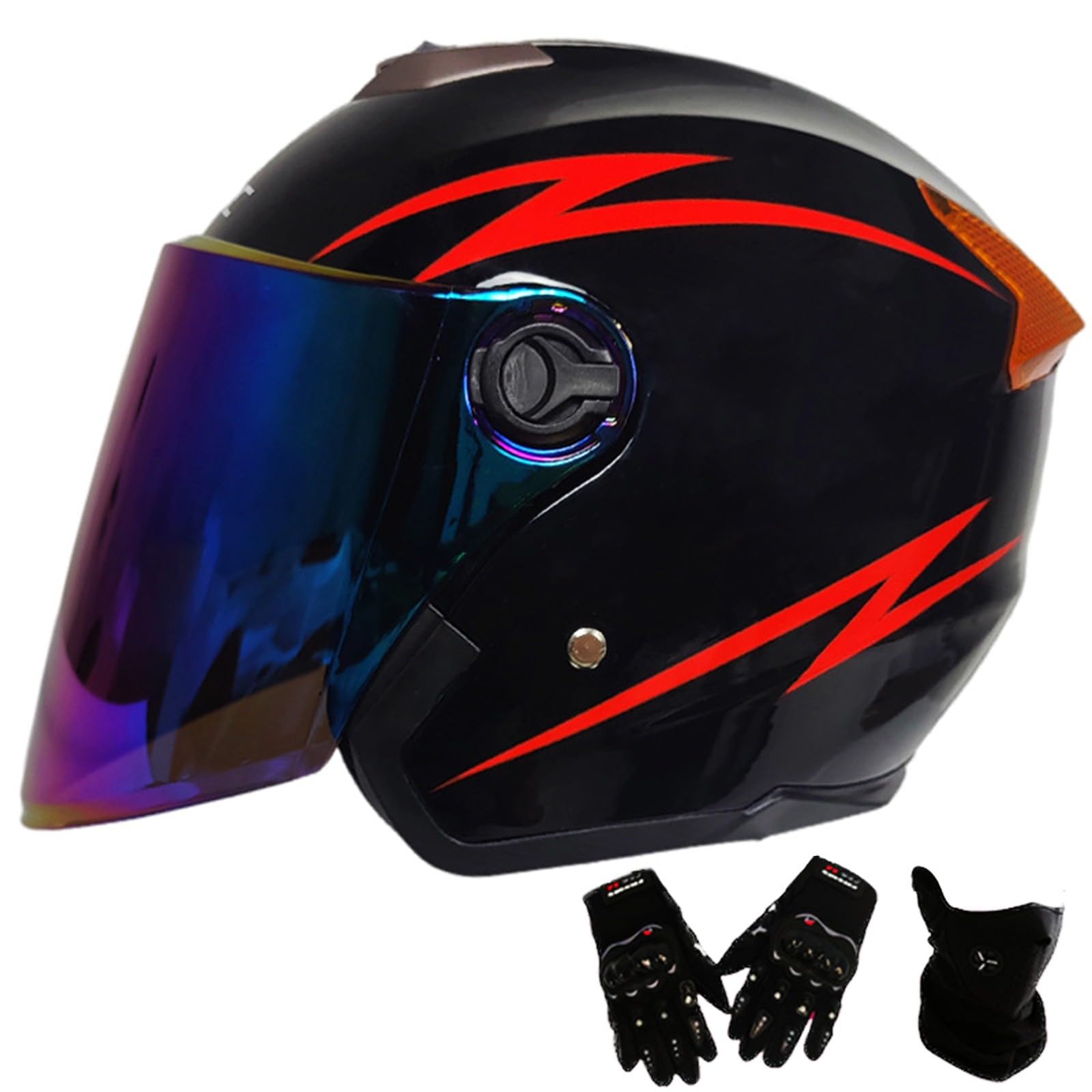 Jethelm mit Doppelvisier | Roller Helm Fashionhelm | Jethelm mit Sonnenblende und Visier | Jet Helm mit Sonnenblende | ECE/DOT Zertifiziert | Motorradhelm mit Visier Q,One Size(55-61CM) von KANMUASD