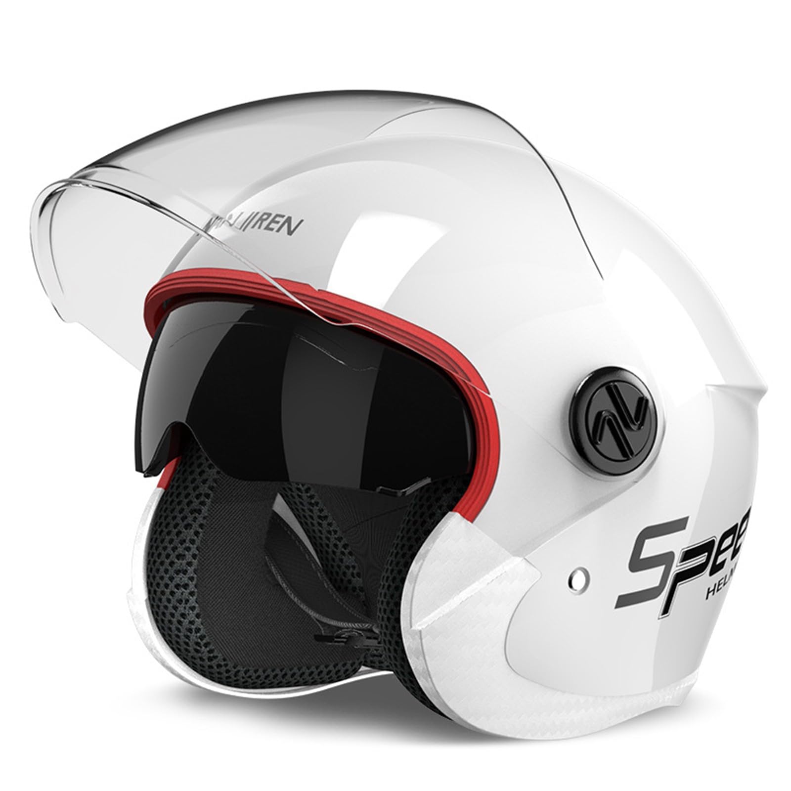 Jethelm mit Doppelvisier | Roller Helm Motorradhelm | ECE/DOT Zertifiziert | Jet Helm mit Sonnenblende | Motorradhelm Herren Damen Rollerhelm | Motorradhelm mit Visier C,One Size(55-62CM) von KANMUASD