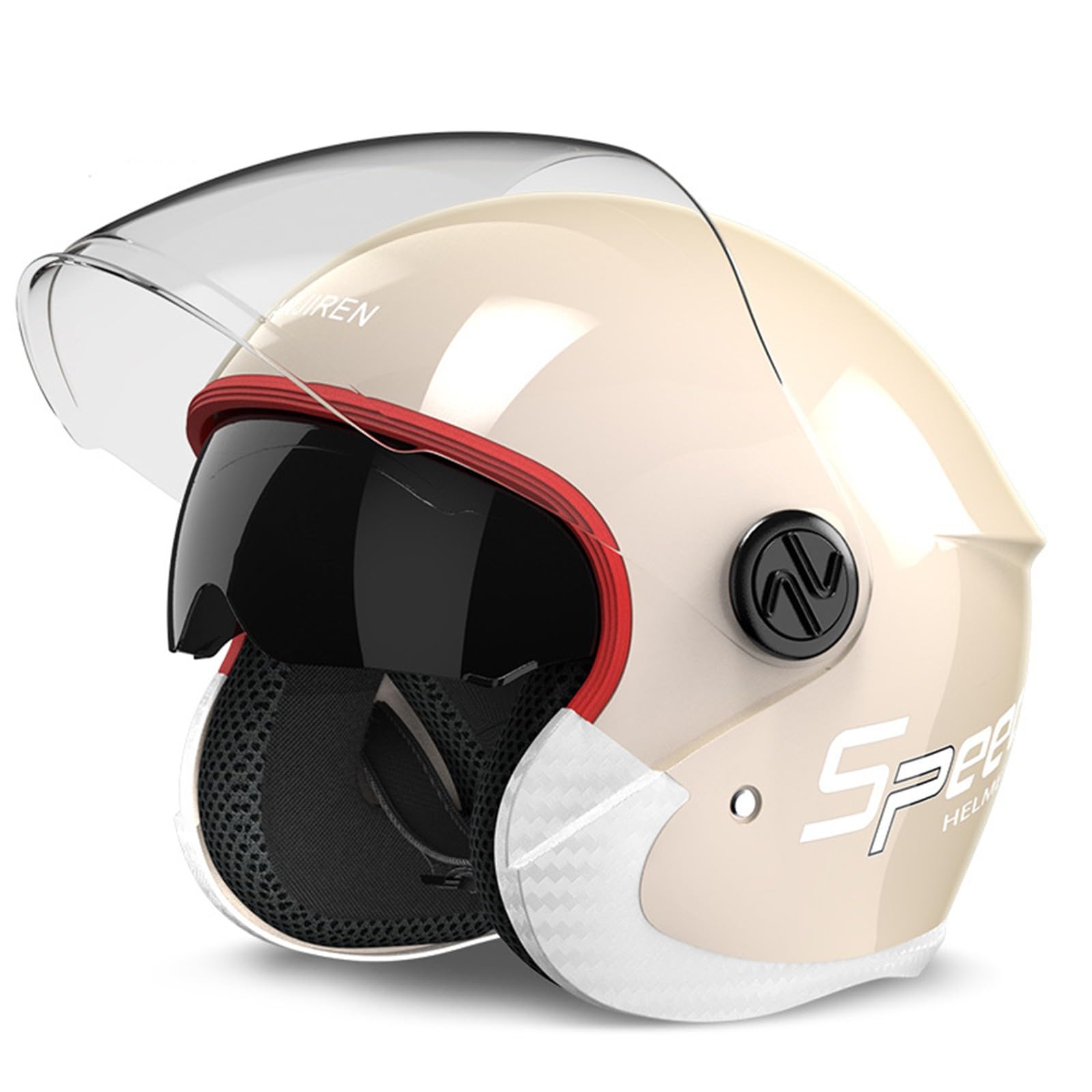 Jethelm mit Doppelvisier | Roller Helm Motorradhelm | ECE/DOT Zertifiziert | Jet Helm mit Sonnenblende | Motorradhelm Herren Damen Rollerhelm | Motorradhelm mit Visier E,One Size(55-62CM) von KANMUASD