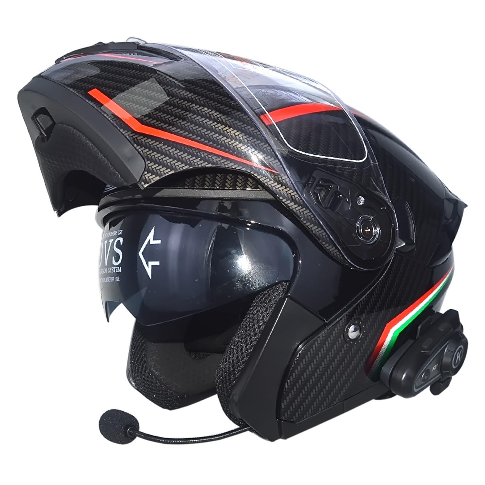 Klapphelm mit Bluetooth, Integriert Motorradhelm, Zertifiziert Integralhelm mit Doppelvisier, geeignet für Mofa/Moped/Motorrad, für Erwachsene Frauen Männer B,XL(61-62CM) von KANMUASD