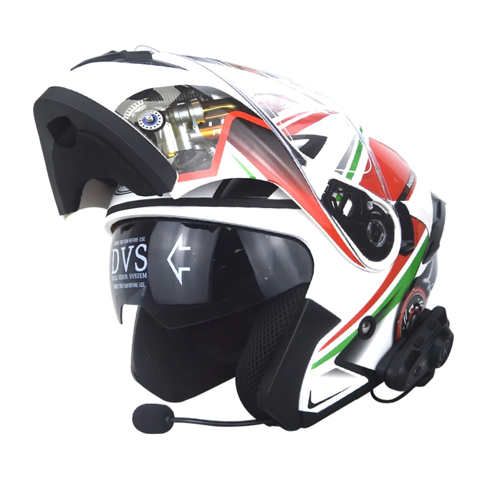 Klapphelm mit Bluetooth, Integriert Motorradhelm, Zertifiziert Integralhelm mit Doppelvisier, geeignet für Mofa/Moped/Motorrad, für Erwachsene Frauen Männer C,XL(61-62CM) von KANMUASD