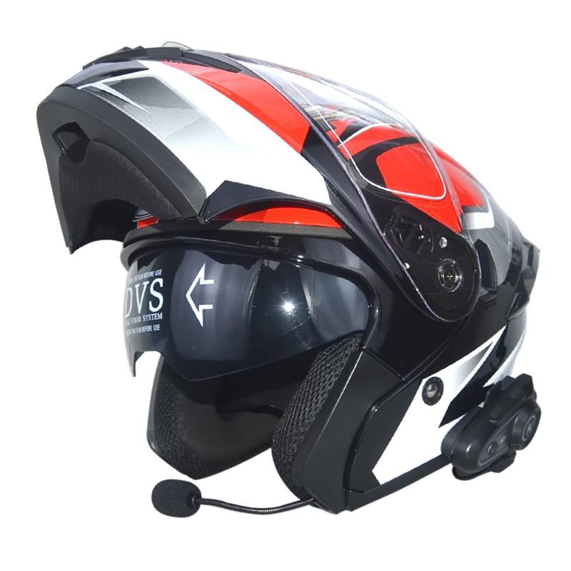 Klapphelm mit Bluetooth, Integriert Motorradhelm, Zertifiziert Integralhelm mit Doppelvisier, geeignet für Mofa/Moped/Motorrad, für Erwachsene Frauen Männer D,XL(61-62CM) von KANMUASD