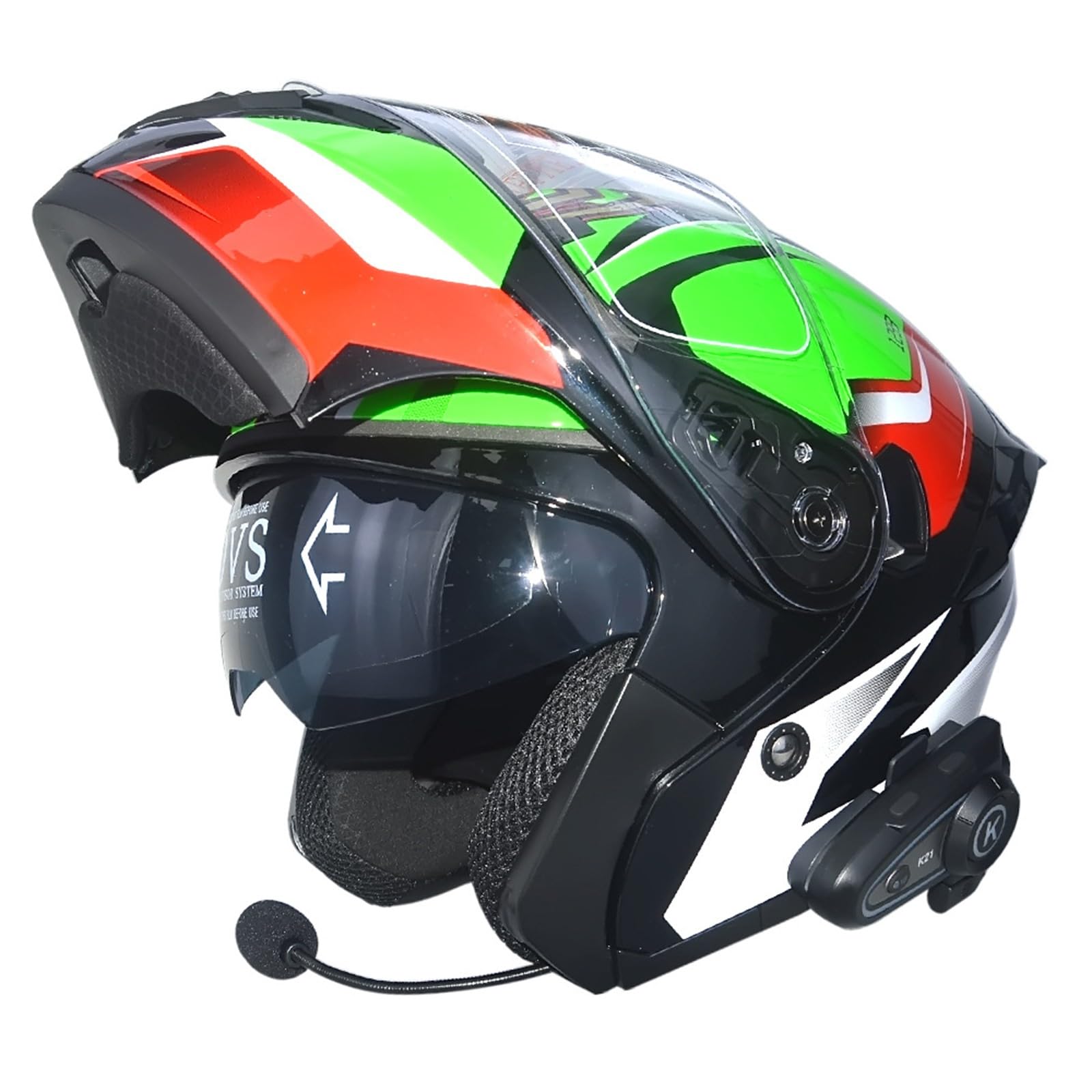 Klapphelm mit Bluetooth, Integriert Motorradhelm, Zertifiziert Integralhelm mit Doppelvisier, geeignet für Mofa/Moped/Motorrad, für Erwachsene Frauen Männer F,XL(61-62CM) von KANMUASD