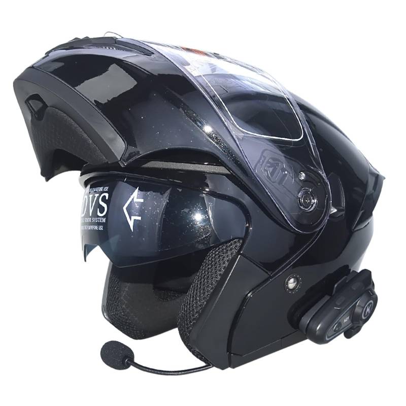 Klapphelm mit Bluetooth, Integriert Motorradhelm, Zertifiziert Integralhelm mit Doppelvisier, geeignet für Mofa/Moped/Motorrad, für Erwachsene Frauen Männer G,XL(61-62CM) von KANMUASD