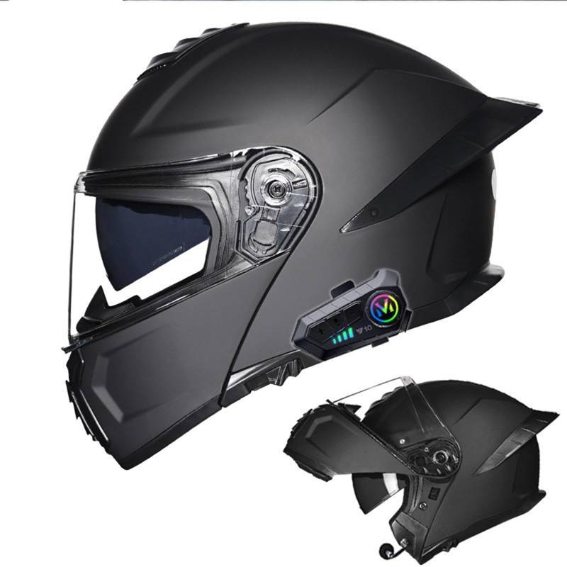 Klapphelm mit Bluetooth Motorradhelm Herren, Zertifiziert Sturzhelm, Integriert Motorradhelm, mit Doppelvisier Mikrofon Motorrad Helm, für Erwachsene Frauen und Männer B,L(59-60CM) von KANMUASD