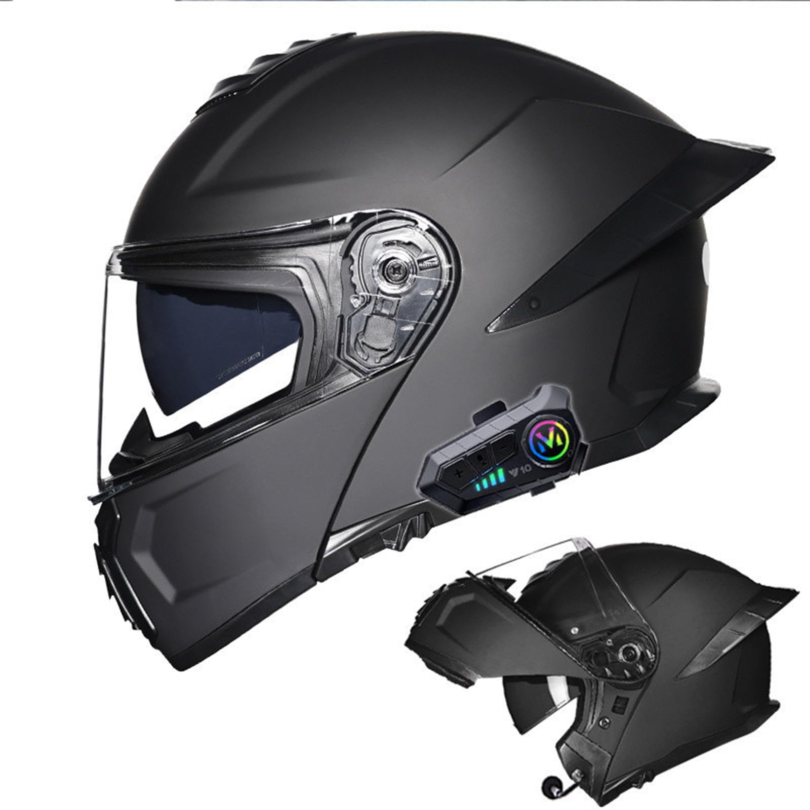 Klapphelm mit Bluetooth Motorradhelm Herren, Zertifiziert Sturzhelm, Integriert Motorradhelm, mit Doppelvisier Mikrofon Motorrad Helm, für Erwachsene Frauen und Männer B,M(57-58CM) von KANMUASD