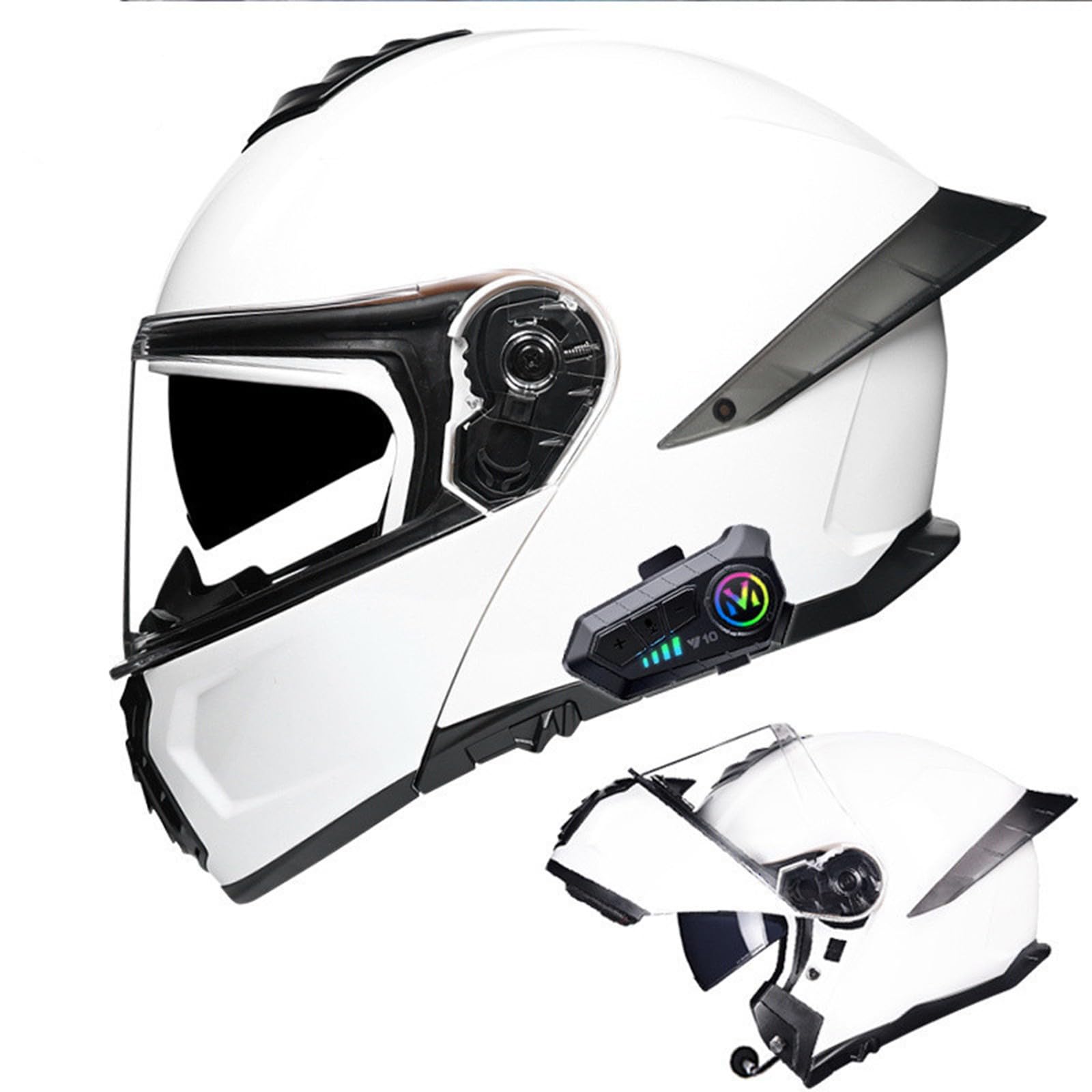 Klapphelm mit Bluetooth Motorradhelm Herren, Zertifiziert Sturzhelm, Integriert Motorradhelm, mit Doppelvisier Mikrofon Motorrad Helm, für Erwachsene Frauen und Männer C,L(59-60CM) von KANMUASD