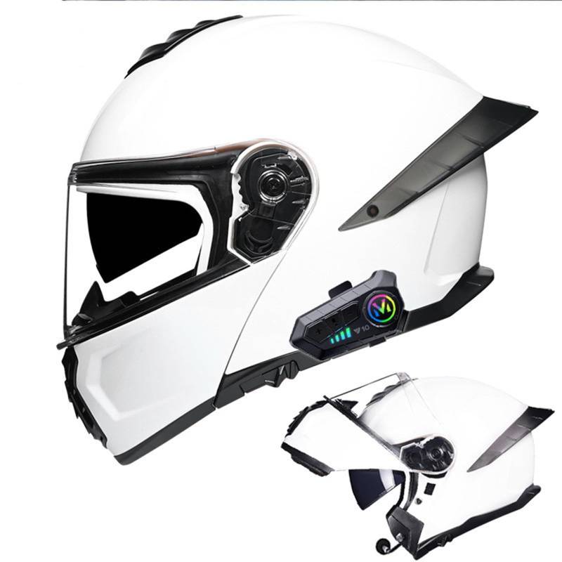 Klapphelm mit Bluetooth Motorradhelm Herren, Zertifiziert Sturzhelm, Integriert Motorradhelm, mit Doppelvisier Mikrofon Motorrad Helm, für Erwachsene Frauen und Männer C,M(57-58CM) von KANMUASD