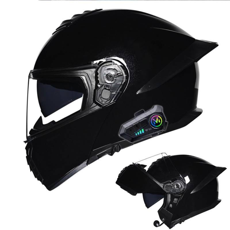 Klapphelm mit Bluetooth Motorradhelm Herren, Zertifiziert Sturzhelm, Integriert Motorradhelm, mit Doppelvisier Mikrofon Motorrad Helm, für Erwachsene Frauen und Männer D,L(59-60CM) von KANMUASD