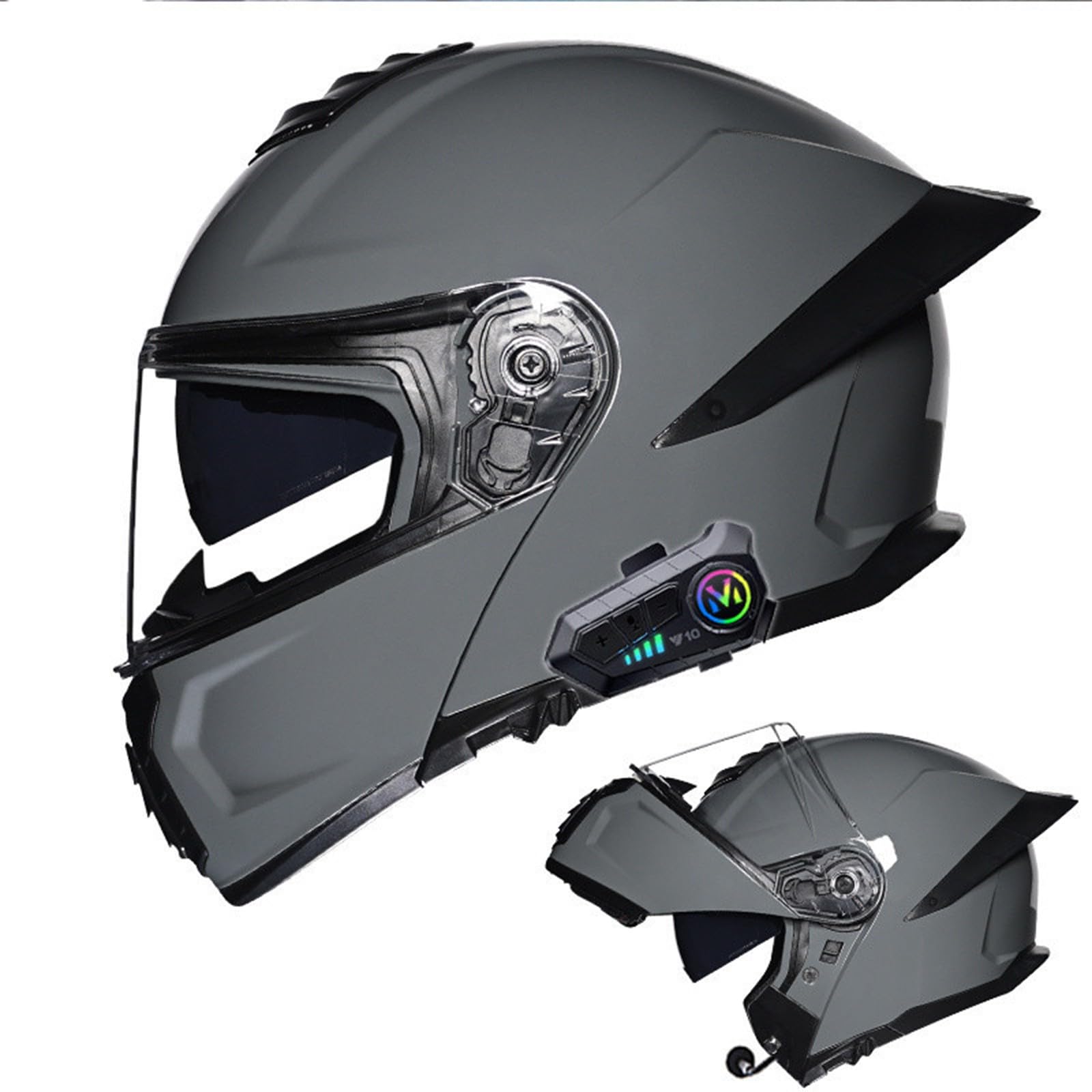 Klapphelm mit Bluetooth Motorradhelm Herren, Zertifiziert Sturzhelm, Integriert Motorradhelm, mit Doppelvisier Mikrofon Motorrad Helm, für Erwachsene Frauen und Männer E,L(59-60CM) von KANMUASD