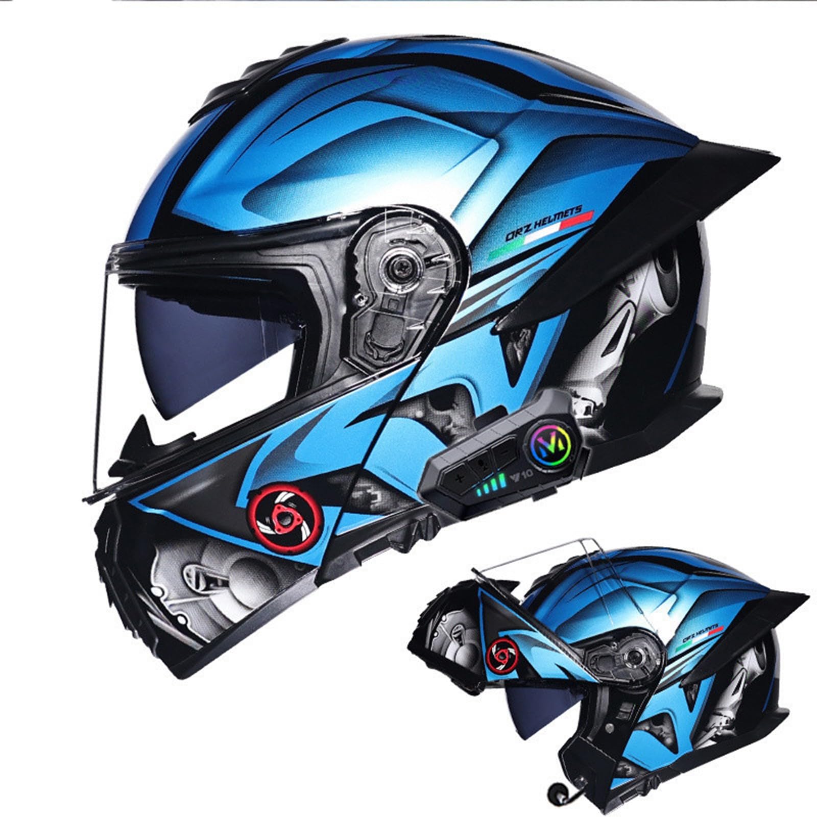 Klapphelm mit Bluetooth Motorradhelm Herren, Zertifiziert Sturzhelm, Integriert Motorradhelm, mit Doppelvisier Mikrofon Motorrad Helm, für Erwachsene Frauen und Männer G,L(59-60CM) von KANMUASD