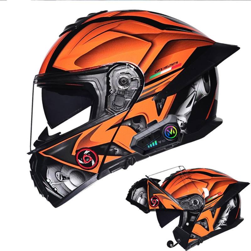 Klapphelm mit Bluetooth Motorradhelm Herren, Zertifiziert Sturzhelm, Integriert Motorradhelm, mit Doppelvisier Mikrofon Motorrad Helm, für Erwachsene Frauen und Männer H,L(59-60CM) von KANMUASD