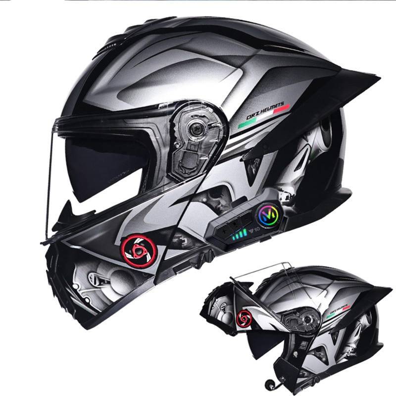 Klapphelm mit Bluetooth Motorradhelm Herren, Zertifiziert Sturzhelm, Integriert Motorradhelm, mit Doppelvisier Mikrofon Motorrad Helm, für Erwachsene Frauen und Männer I,L(59-60CM) von KANMUASD