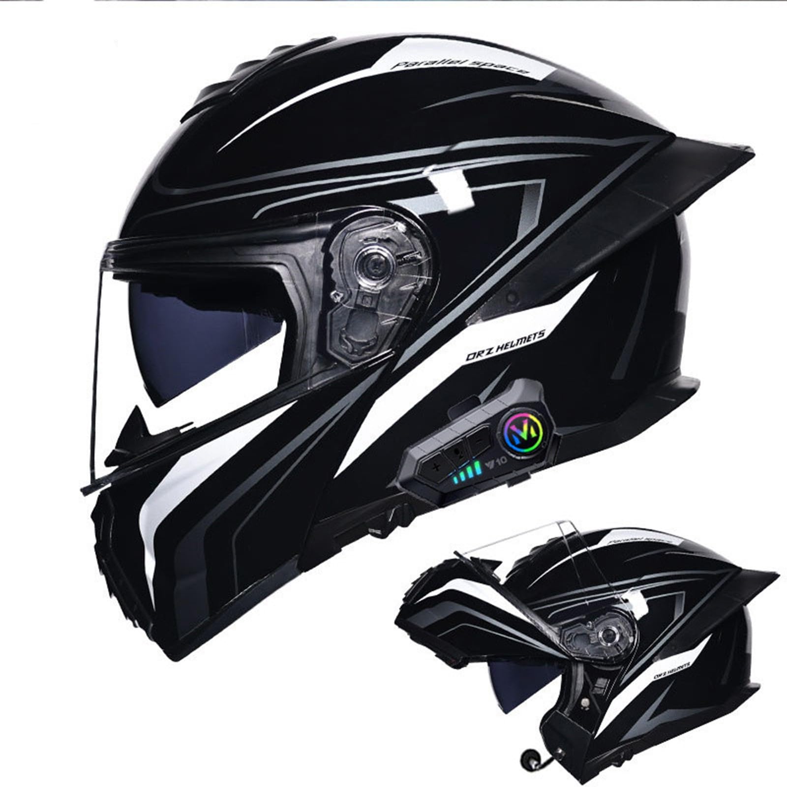 Klapphelm mit Bluetooth Motorradhelm Herren, Zertifiziert Sturzhelm, Integriert Motorradhelm, mit Doppelvisier Mikrofon Motorrad Helm, für Erwachsene Frauen und Männer J,L(59-60CM) von KANMUASD