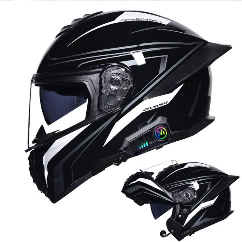 Klapphelm mit Bluetooth Motorradhelm Herren, Zertifiziert Sturzhelm, Integriert Motorradhelm, mit Doppelvisier Mikrofon Motorrad Helm, für Erwachsene Frauen und Männer J,M(57-58CM) von KANMUASD