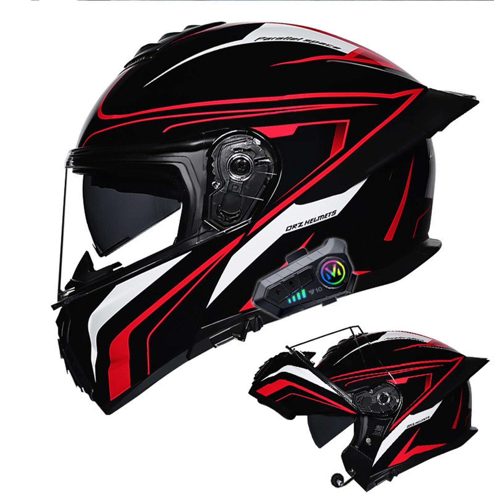 Klapphelm mit Bluetooth Motorradhelm Herren, Zertifiziert Sturzhelm, Integriert Motorradhelm, mit Doppelvisier Mikrofon Motorrad Helm, für Erwachsene Frauen und Männer K,L(59-60CM) von KANMUASD