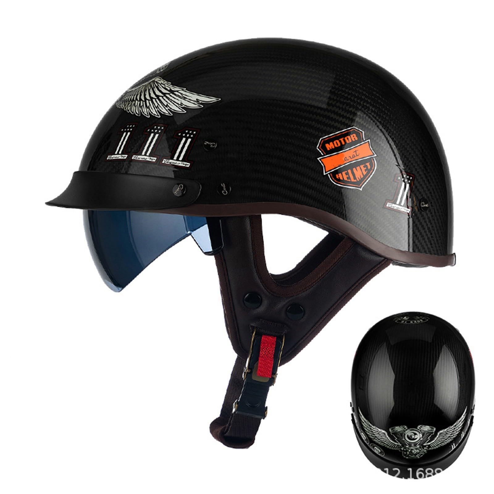 Kohlefaser Öffnen Motorradhelm Halboffenen Halbschalenhelm, DOT/ECE Zertifiziert Antikollisions-Schutzhelm, Rollerhelm für Erwachsen Damen Herren, für Bike Scooter B,L(57-58CM) von KANMUASD