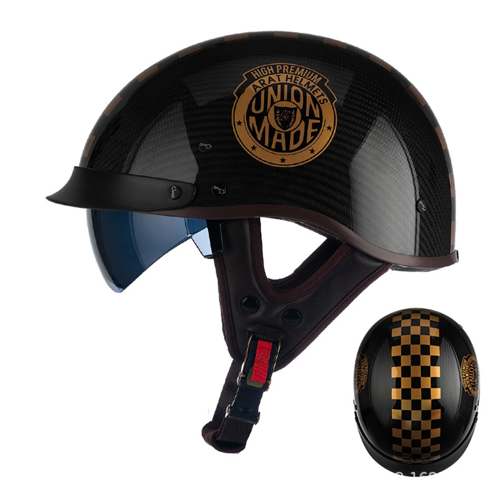 Kohlefaser Öffnen Motorradhelm Halboffenen Halbschalenhelm, DOT/ECE Zertifiziert Antikollisions-Schutzhelm, Rollerhelm für Erwachsen Damen Herren, für Bike Scooter C,L(57-58CM) von KANMUASD