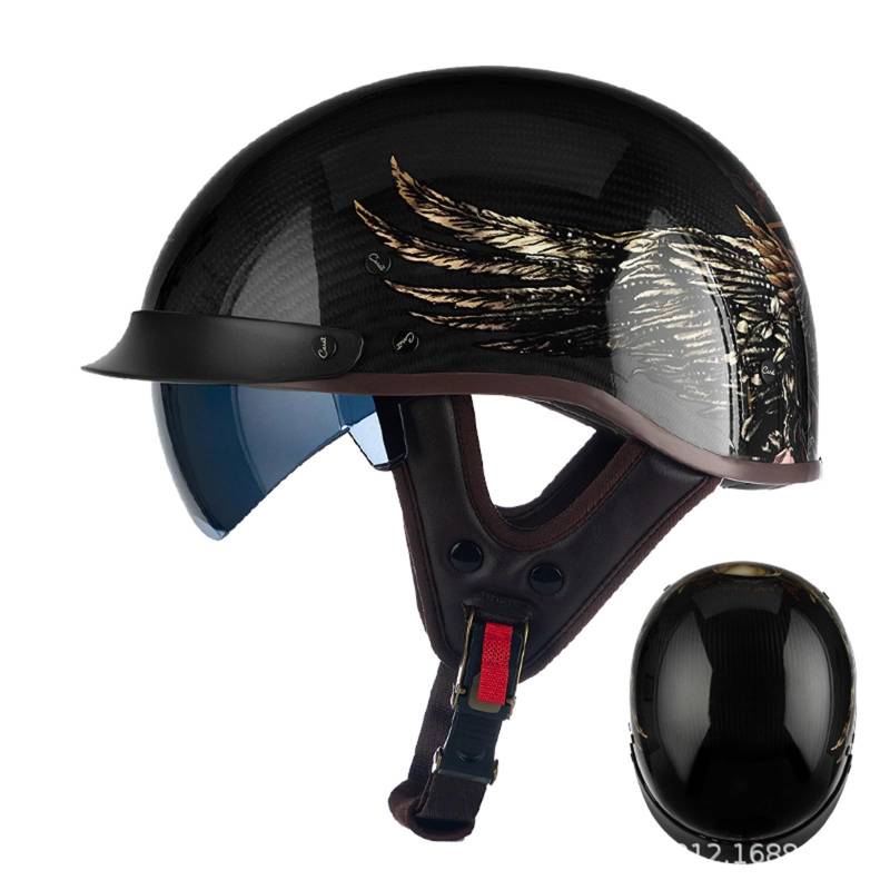 Kohlefaser Öffnen Motorradhelm Halboffenen Halbschalenhelm, DOT/ECE Zertifiziert Antikollisions-Schutzhelm, Rollerhelm für Erwachsen Damen Herren, für Bike Scooter D,L(57-58CM) von KANMUASD