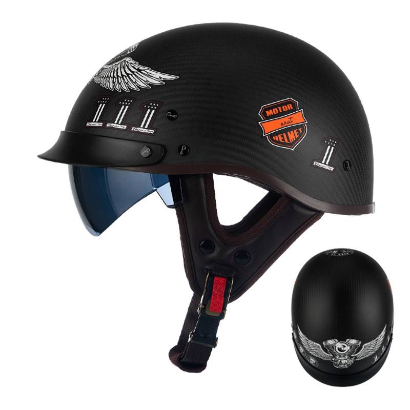 Kohlefaser Öffnen Motorradhelm Halboffenen Halbschalenhelm, DOT/ECE Zertifiziert Antikollisions-Schutzhelm, Rollerhelm für Erwachsen Damen Herren, für Bike Scooter E,L(57-58CM) von KANMUASD