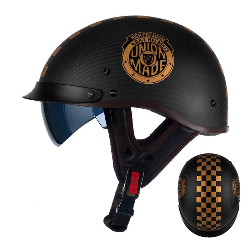 Kohlefaser Öffnen Motorradhelm Halboffenen Halbschalenhelm, DOT/ECE Zertifiziert Antikollisions-Schutzhelm, Rollerhelm für Erwachsen Damen Herren, für Bike Scooter F,L(57-58CM) von KANMUASD