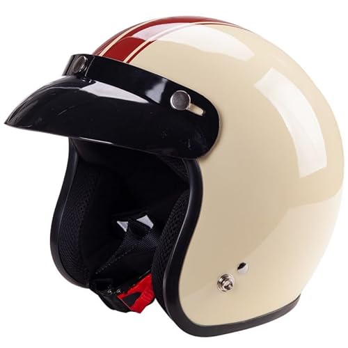 Motorradhelm Jethelm Vintage Rollerhelm Retro ECE/DOT Zertifizierung Offener Motorrad Jethelm Roller Helm mit Sonnenblende Herren und Damen - Ideal für Roller B,M(57-58CM) von KANMUASD