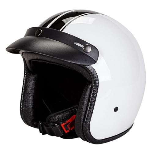 Motorradhelm Jethelm Vintage Rollerhelm Retro ECE/DOT Zertifizierung Offener Motorrad Jethelm Roller Helm mit Sonnenblende Herren und Damen - Ideal für Roller C,L(59-60CM) von KANMUASD