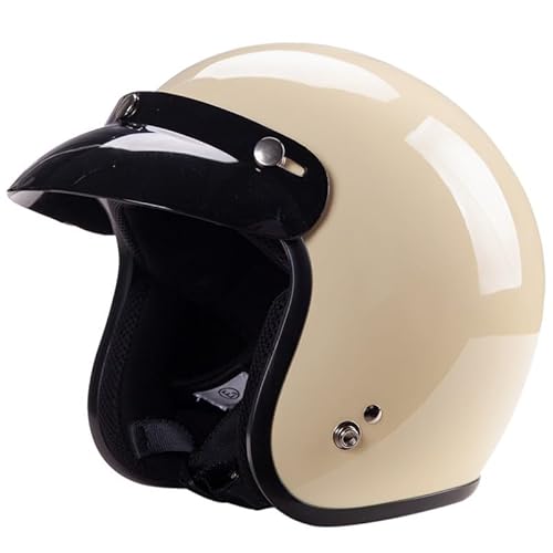 Motorradhelm Jethelm Vintage Rollerhelm Retro ECE/DOT Zertifizierung Offener Motorrad Jethelm Roller Helm mit Sonnenblende Herren und Damen - Ideal für Roller D,L(59-60CM) von KANMUASD