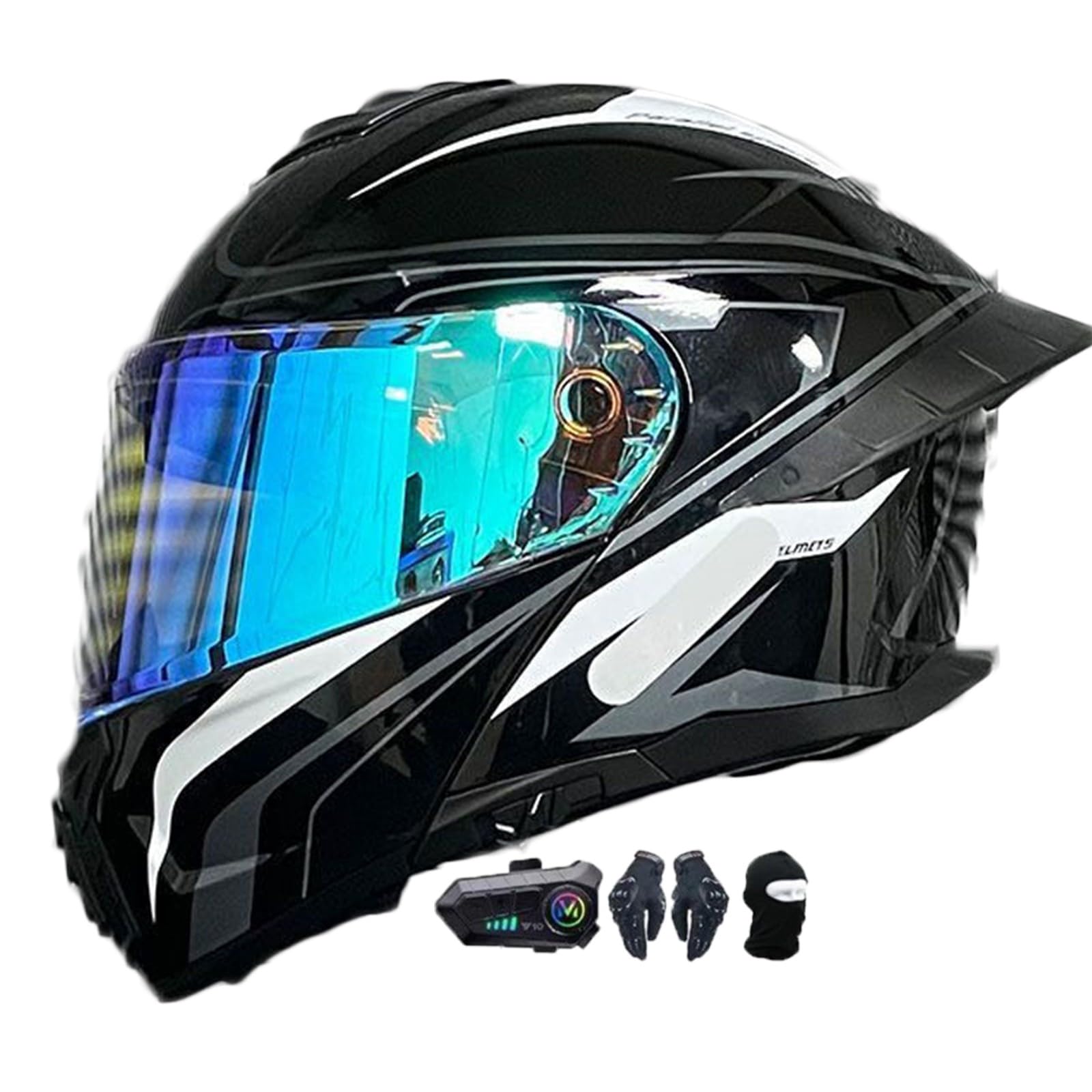 Motorradhelm mit Bluetooth Klapphelm Modulare Helm, Zertifiziert Integralhelm mit Doppelvisier, Motorradhelm Klapphelm Integralhelm, für Erwachsene Frauen Männer B,L(59-60CM) von KANMUASD