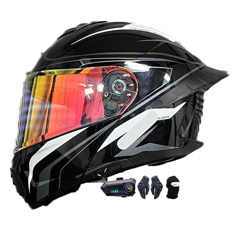 Motorradhelm mit Bluetooth Klapphelm Modulare Helm, Zertifiziert Integralhelm mit Doppelvisier, Motorradhelm Klapphelm Integralhelm, für Erwachsene Frauen Männer C,L(59-60CM) von KANMUASD