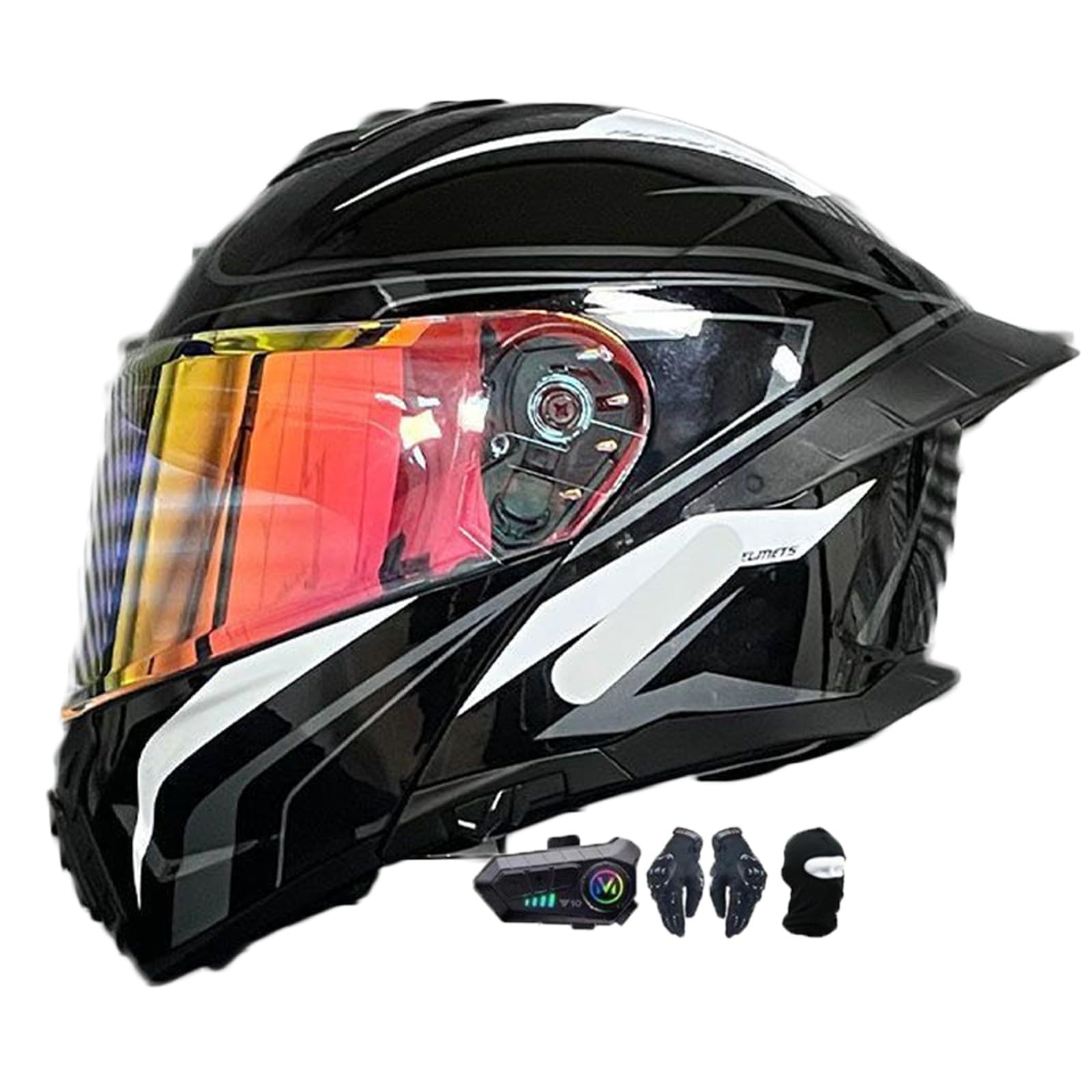 Motorradhelm mit Bluetooth Klapphelm Modulare Helm, Zertifiziert Integralhelm mit Doppelvisier, Motorradhelm Klapphelm Integralhelm, für Erwachsene Frauen Männer C,M(57-58CM) von KANMUASD