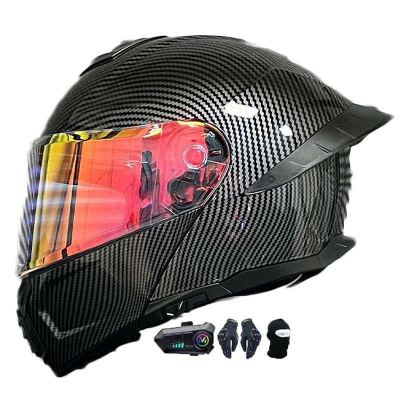 Motorradhelm mit Bluetooth Klapphelm Modulare Helm, Zertifiziert Integralhelm mit Doppelvisier, Motorradhelm Klapphelm Integralhelm, für Erwachsene Frauen Männer D,M(57-58CM) von KANMUASD