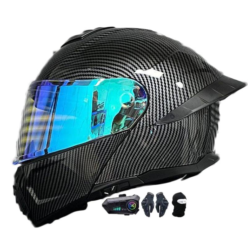 Motorradhelm mit Bluetooth Klapphelm Modulare Helm, Zertifiziert Integralhelm mit Doppelvisier, Motorradhelm Klapphelm Integralhelm, für Erwachsene Frauen Männer E,L(59-60CM) von KANMUASD