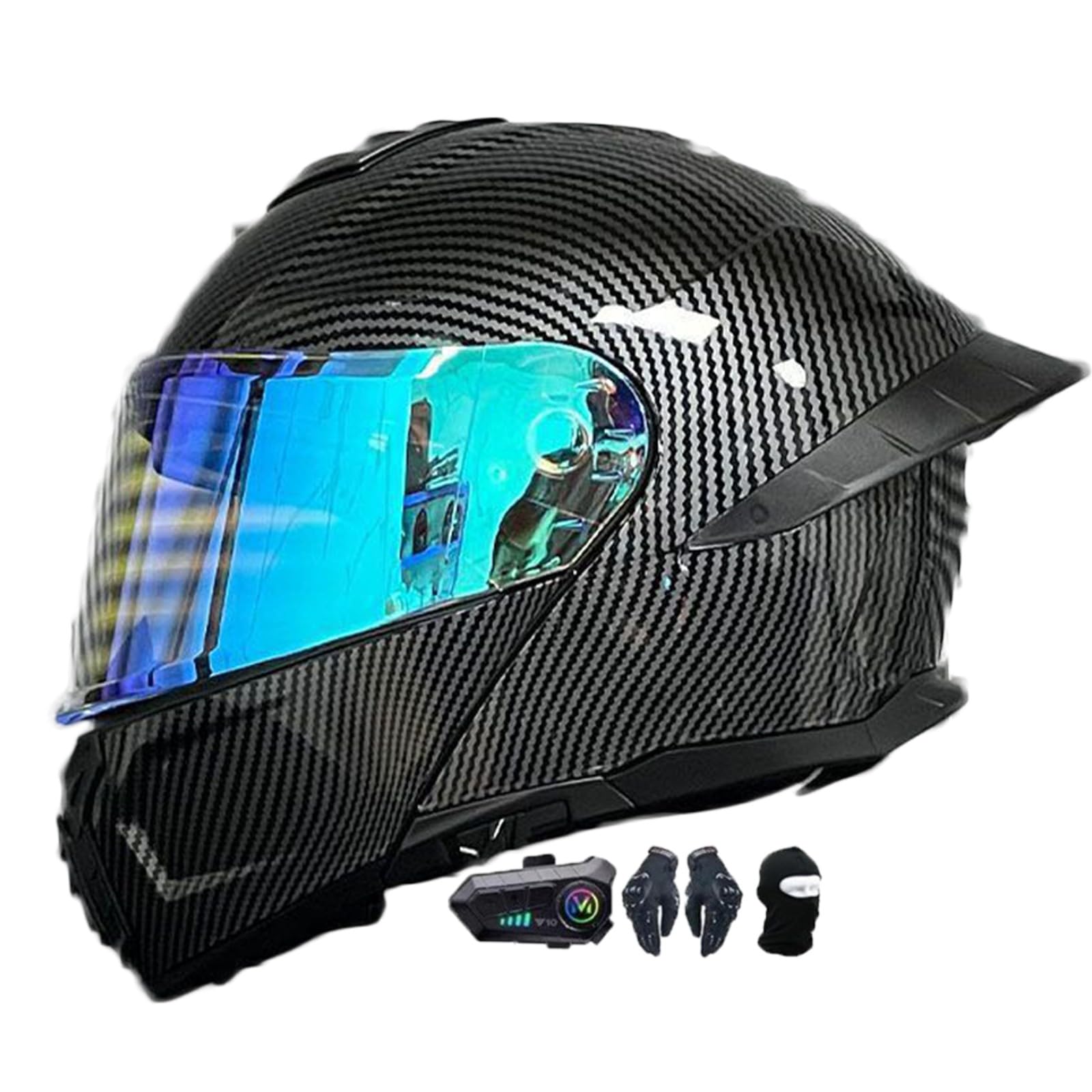 Motorradhelm mit Bluetooth Klapphelm Modulare Helm, Zertifiziert Integralhelm mit Doppelvisier, Motorradhelm Klapphelm Integralhelm, für Erwachsene Frauen Männer E,M(57-58CM) von KANMUASD