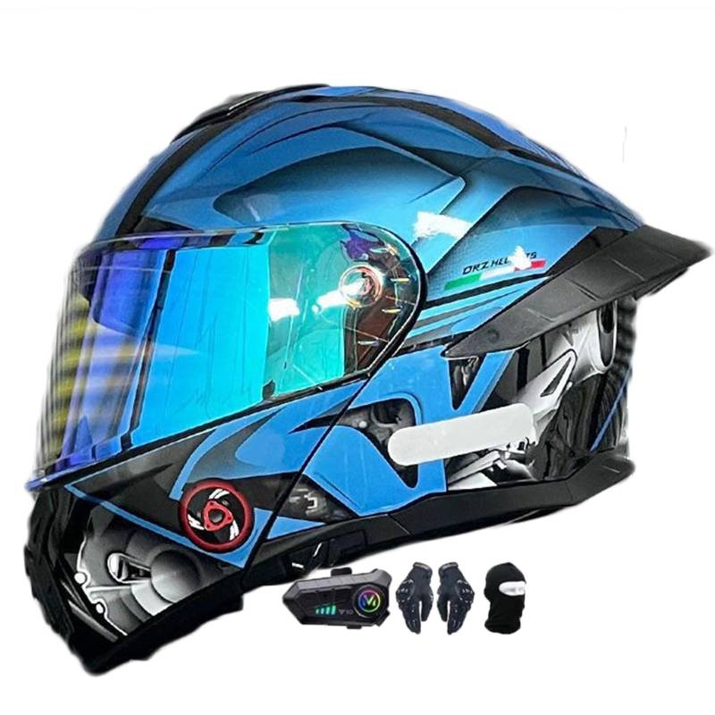 Motorradhelm mit Bluetooth Klapphelm Modulare Helm, Zertifiziert Integralhelm mit Doppelvisier, Motorradhelm Klapphelm Integralhelm, für Erwachsene Frauen Männer F,L(59-60CM) von KANMUASD