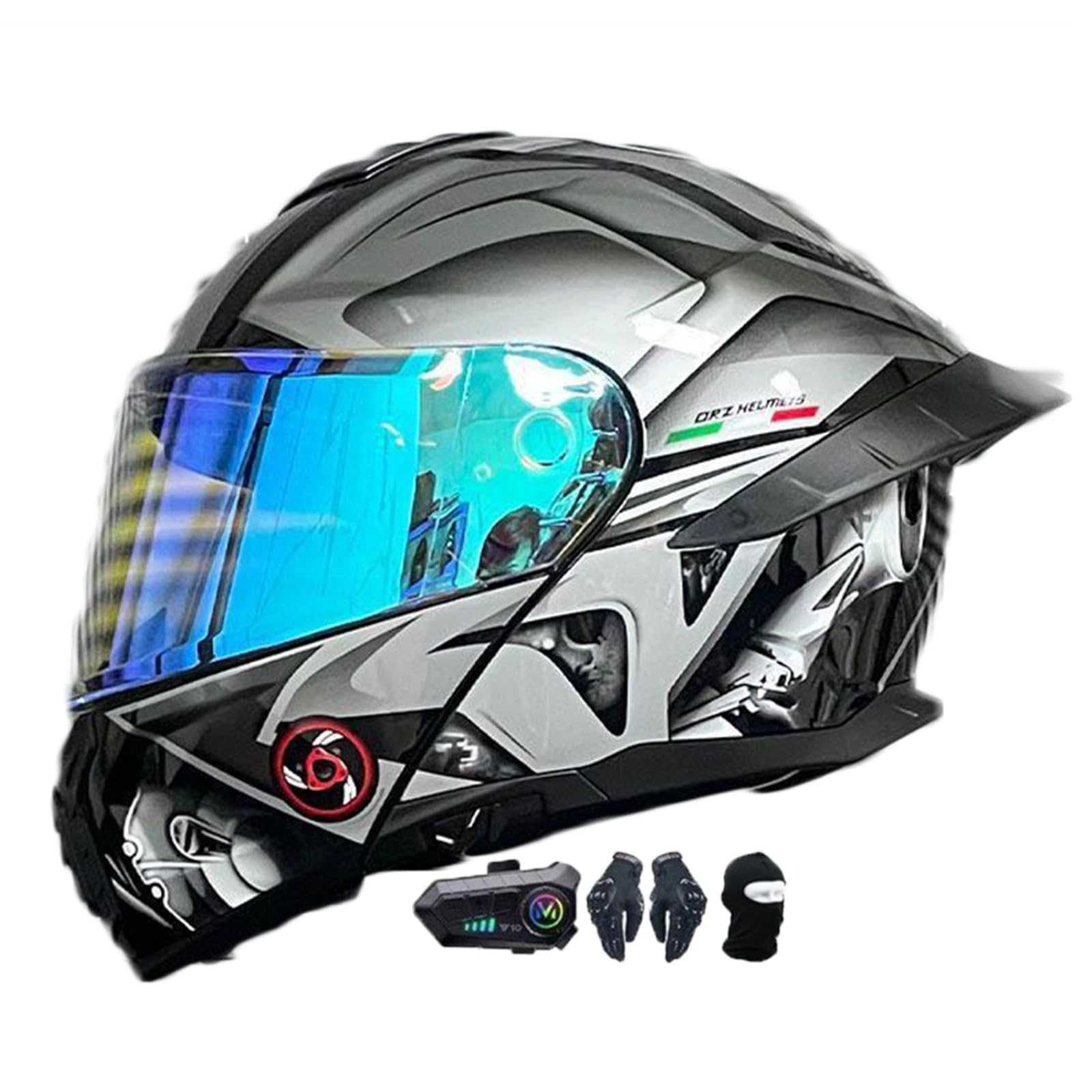 Motorradhelm mit Bluetooth Klapphelm Modulare Helm, Zertifiziert Integralhelm mit Doppelvisier, Motorradhelm Klapphelm Integralhelm, für Erwachsene Frauen Männer G,L(59-60CM) von KANMUASD