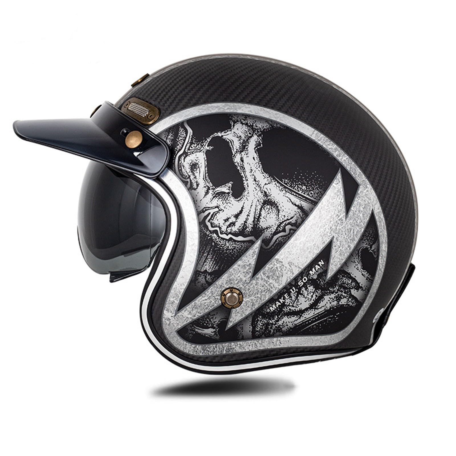 Retro Motorrad Motorradhelm, Motorrad Jethelm 3/4 mit Visier, DOT/ECE-Zertifiziert Ideal für Moped, Mofa, Scooter und Roller, Halbschalenhelm für Herren und Damen B,L(59-60CM) von KANMUASD