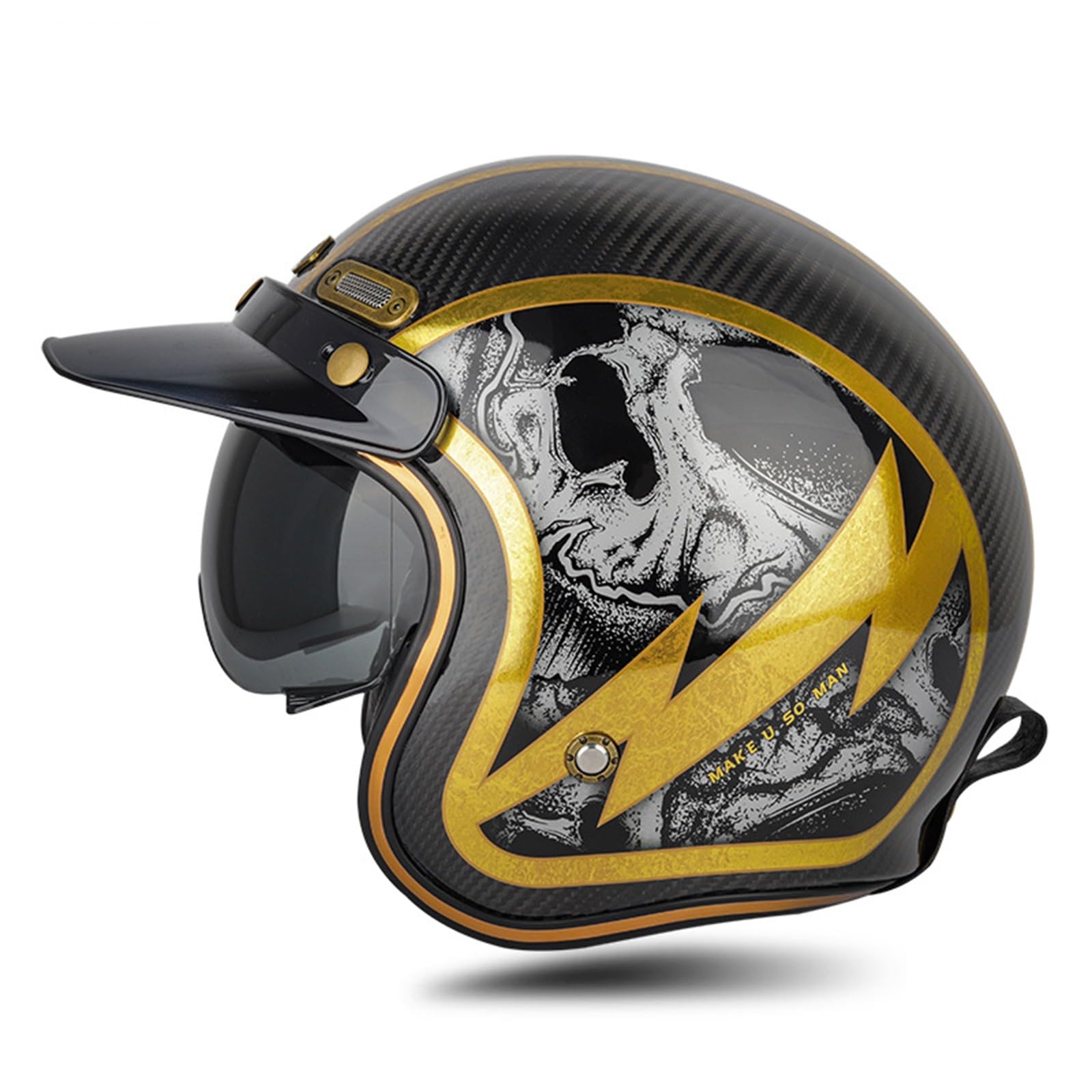 Retro Motorrad Motorradhelm, Motorrad Jethelm 3/4 mit Visier, DOT/ECE-Zertifiziert Ideal für Moped, Mofa, Scooter und Roller, Halbschalenhelm für Herren und Damen C,L(59-60CM) von KANMUASD